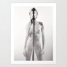 Kinky photograph with sexy nude woman wearing a gasmask Art Print
