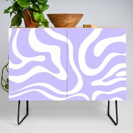 Retro Modern Liquid Swirl Abstract Pattern in Light Purple and White Credenza