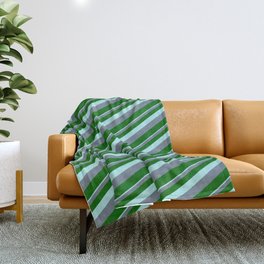 [ Thumbnail: Turquoise, Slate Gray, and Dark Green Colored Striped Pattern Throw Blanket ]