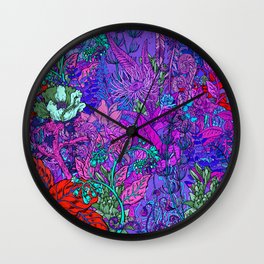Electric Garden Wall Clock | Vines, Garden, Love, Pink, Girls, Neon, Nature, Beautiful, Vibrant, Graphicdesign 