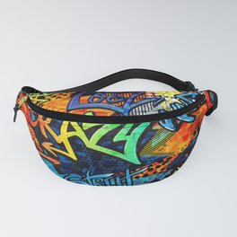 Abstract bright graffiti pattern. With bricks, paint drips, words in graffiti style. Graphic urban design Fanny Pack