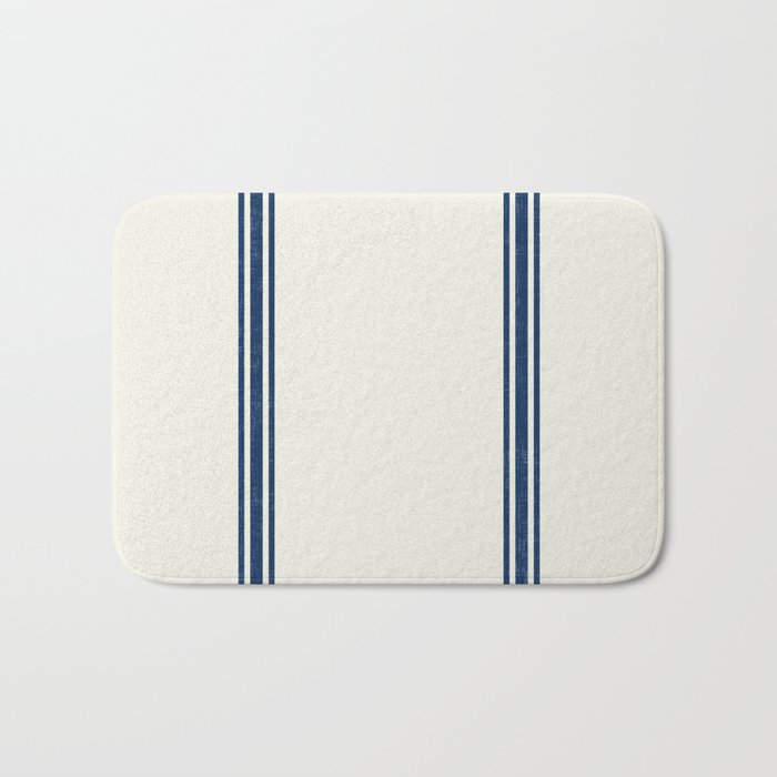 Blue Stripes on Creme background French Grainsack Distressed Country Farmhouse Bath Mat