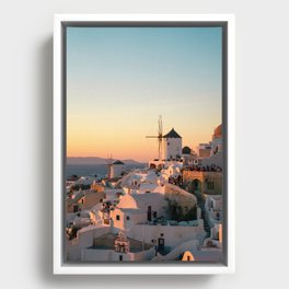 Sunset over Iconic Oia, Santorini, Greece | Populair Travel Destinations & Idyllic Images | Travel Photography in South Europe Framed Canvas