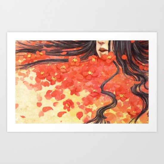 Beneath the Red Flowers Art Print