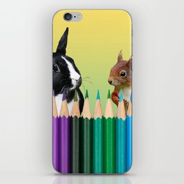Colored Pencils - Squirrel & black and white Bunny - Rabbit iPhone Skin