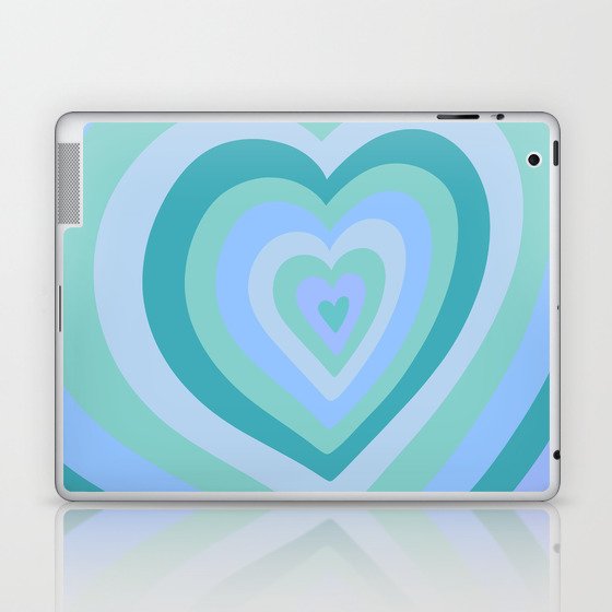 Retro Groovy Love Hearts -  blue grey teal green Laptop & iPad Skin