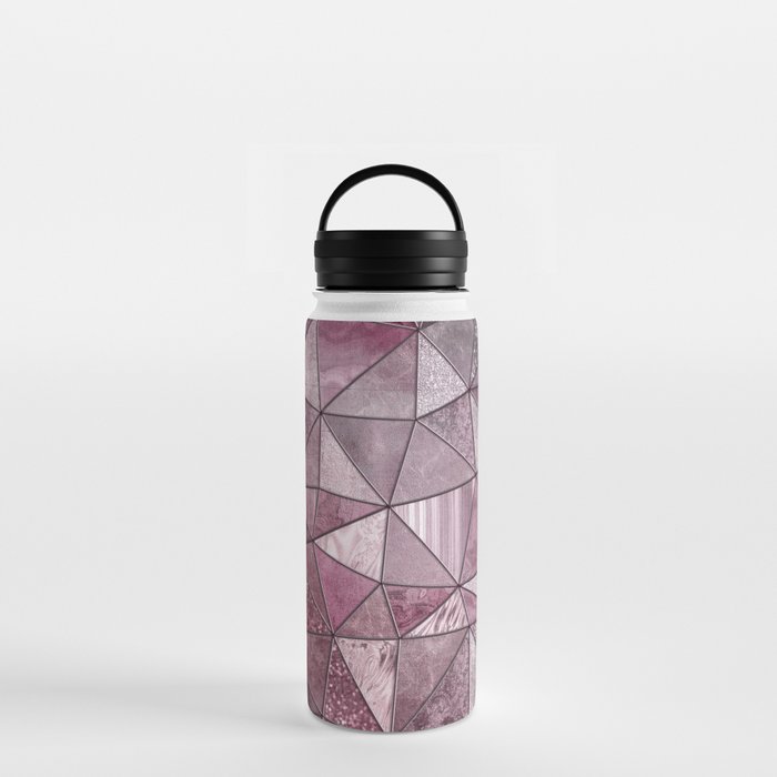 Pink Red Glamour Marble Shiny Stained Glass Design Water Bottle by LebensART Society6