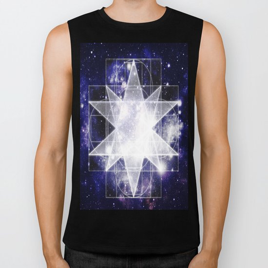 Sacred Geometry : Dark Blue Galaxy Biker Tank