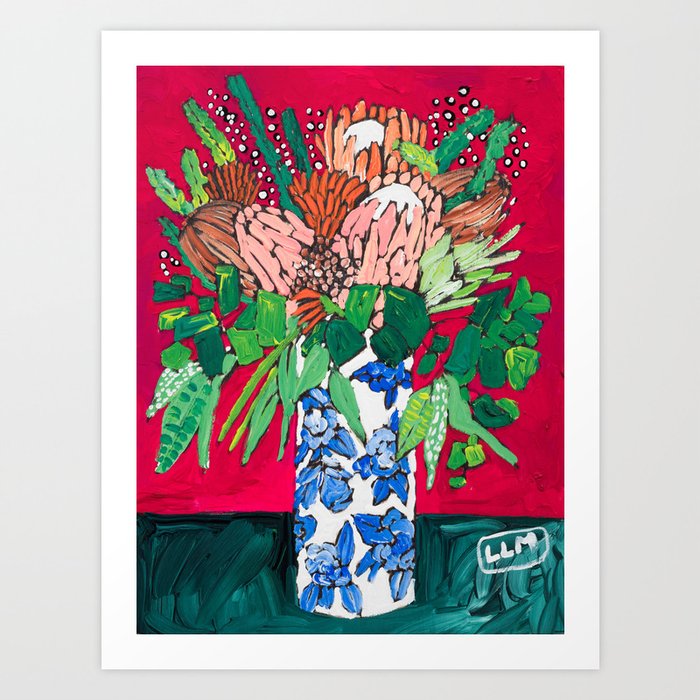 Magenta Australian Native Bouquet of Flowers after Matisse Art Print