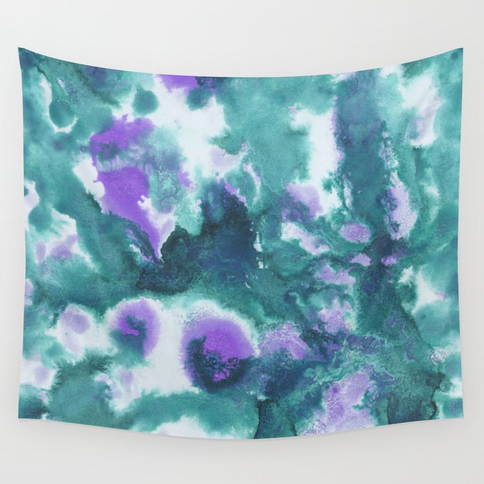 Teal Purple Mermaid Ocean Abstract Painting 1 Ink Decor Art