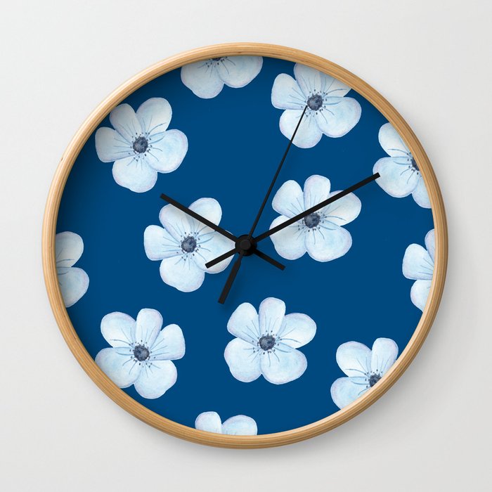 Blue Watercolor Flower Pattern Wall Clock