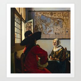 Officer and Laughing Girl, 1657-1658 by Johannes Vermeer Art Print