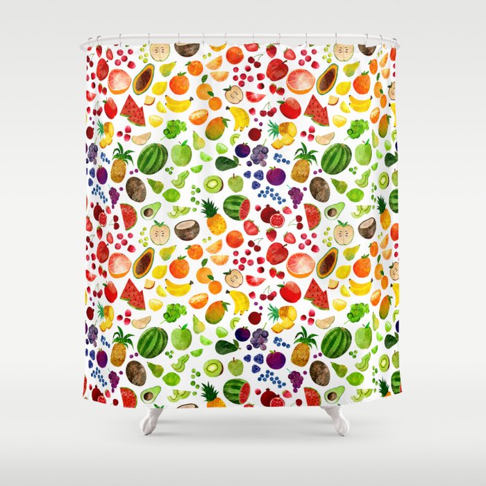 Watercolor Rainbow Fruit Pattern Shower Curtain