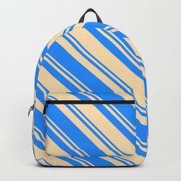[ Thumbnail: Blue and Beige Colored Pattern of Stripes Backpack ]