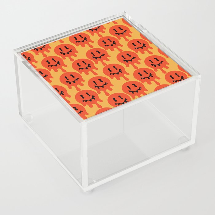 Melted Smiley Faces Trippy Seamless Pattern - Red Acrylic Box