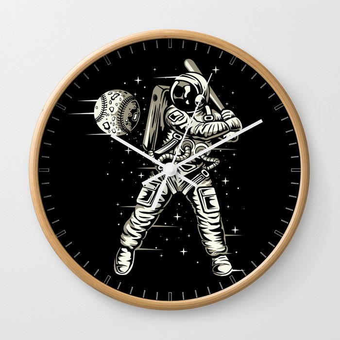 Space Baseball Astronaut Wall Clock