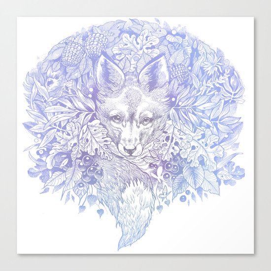 Pastel Purple Hiding Fox Drawing Canvas Print