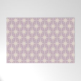 Midcentury Modern Atomic Starburst Pattern in Pretty Lilac and Cream Welcome Mat