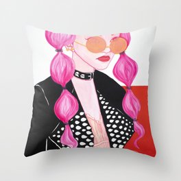 Pink Rock Girl Throw Pillow