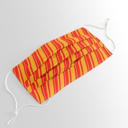 [ Thumbnail: Red & Orange Colored Pattern of Stripes Face Mask ]