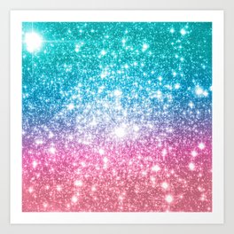 Galaxy Sparkle Stars Teal Turquoise Blue Lavender Pink Art Print