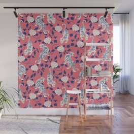 Tigers Coral Pink Blue Wall Mural