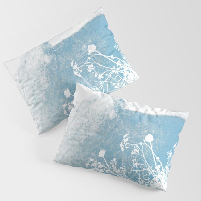 Shadow of wild flowers on a blue watercolor wall Pillow Sham
