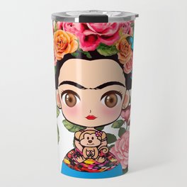 Frida cartoon roses Travel Mug