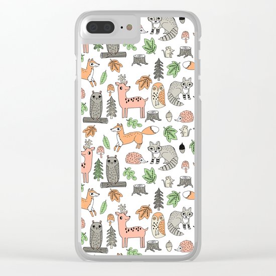 Woodland foxes rabbits deer owls forest animals cute pattern by andrea lauren Clear iPhone Case