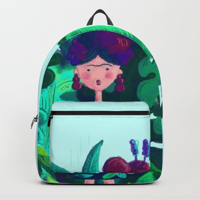 Floral Jungle Frida Kahlo Colorful Illustratration Backpack