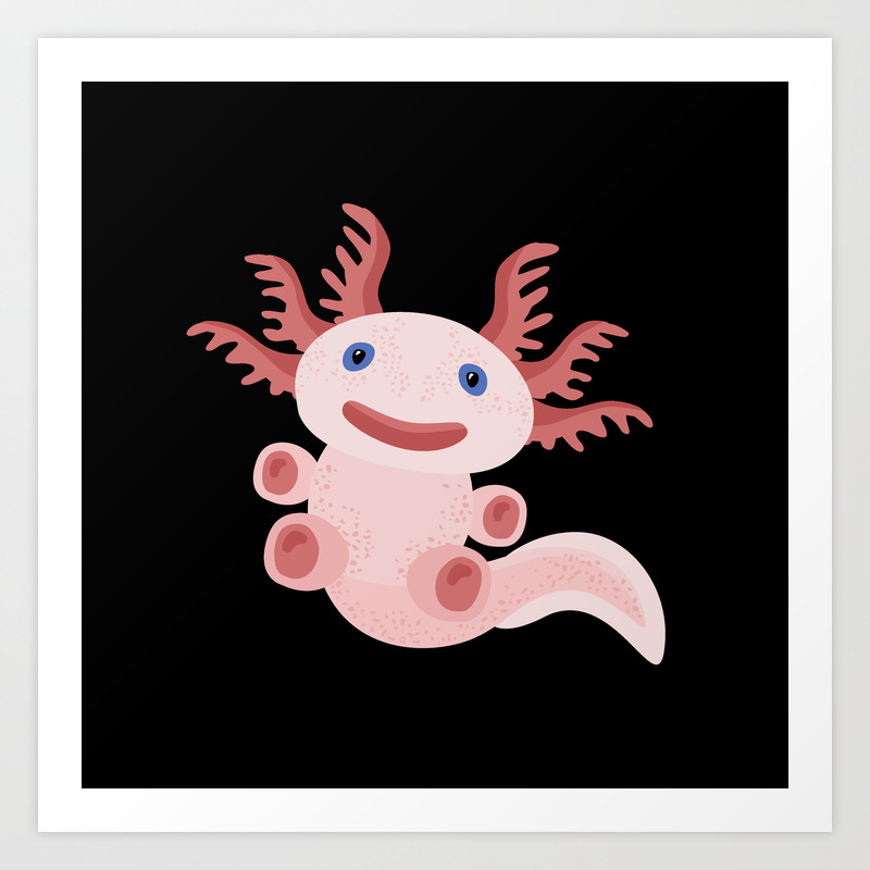 Cute Axolotl On Black Background Art Print By Xooxoo Society6