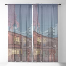 Kyoto at night Sheer Curtain