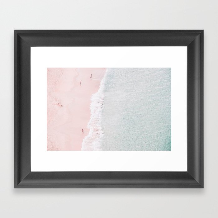 Aerial Pink Beach Print - Pastel - Ocean - Sea - Travel photography Framed Art Print