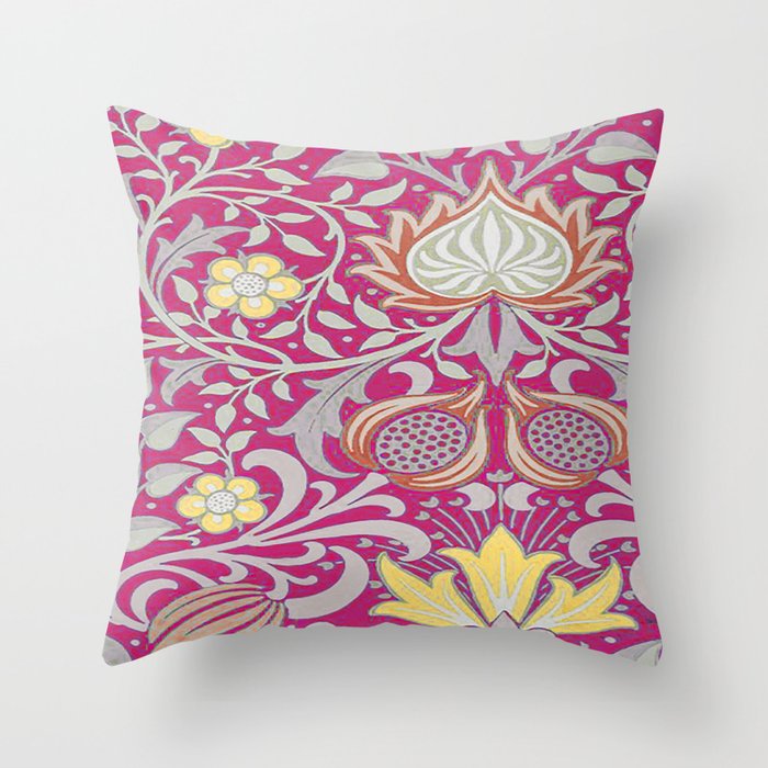 William Morris Vintage Pink Floral Persian Pattern Throw Pillow