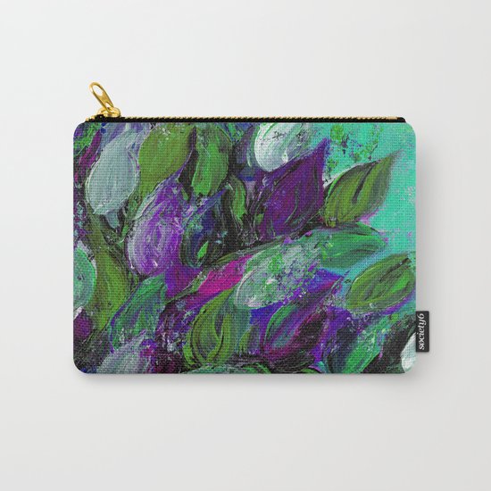 BLOOMING BEAUTIFUL 1 - Floral Painting Mint Green Seafoam Purple White Leaves Petals Summer Flowers Carry-All Pouch