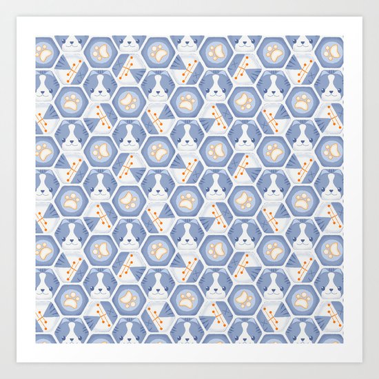 Hexy Cats_Blue Art Print