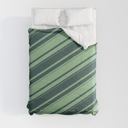 [ Thumbnail: Dark Sea Green and Dark Slate Gray Colored Lines Pattern Comforter ]