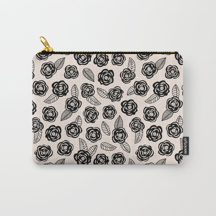 Monochrome Scandinavian Rose Cut-Out Print Carry-All Pouch