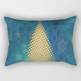 Teal Blue Snowflakes with Golden Christmas Tree  Rectangular Pillow