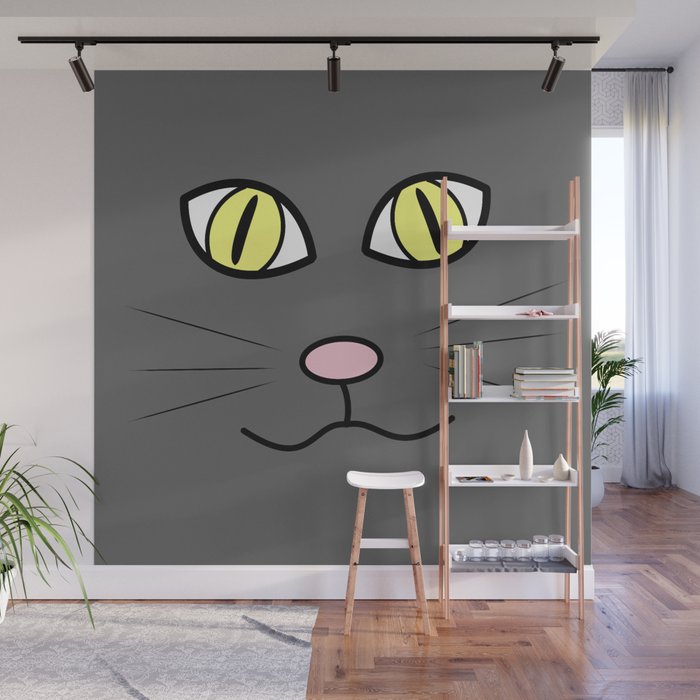 Gray cat face Wall Mural