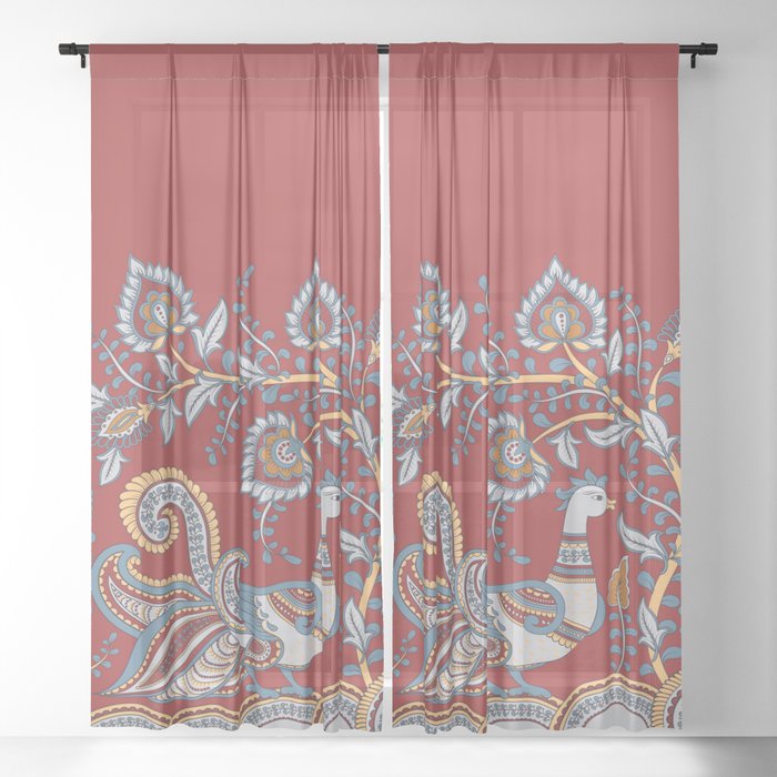 Border With Birds And Flowers Indian Style Sheer Curtain By Irinaskaska Society6