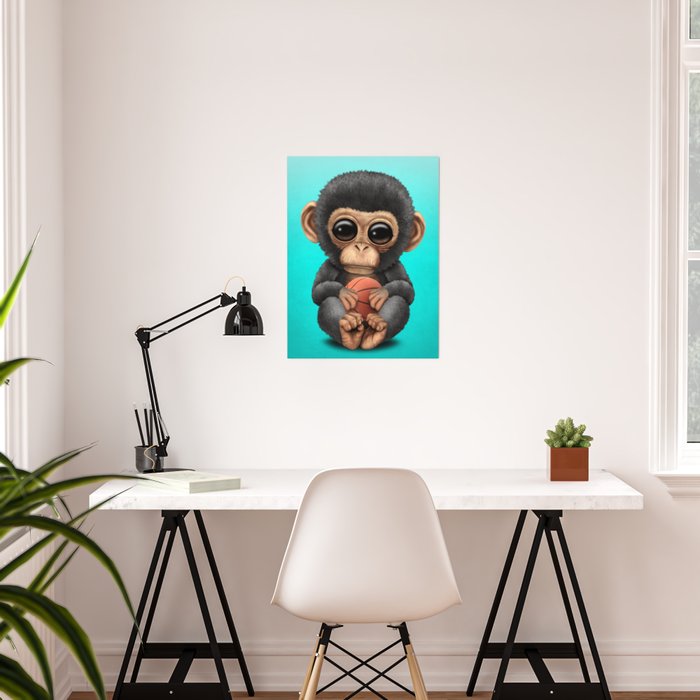 Cute Baby Chimp Playing With Basketball Poster By Jeffbartels