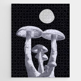 Black White Mushroom Midnight Jigsaw Puzzle