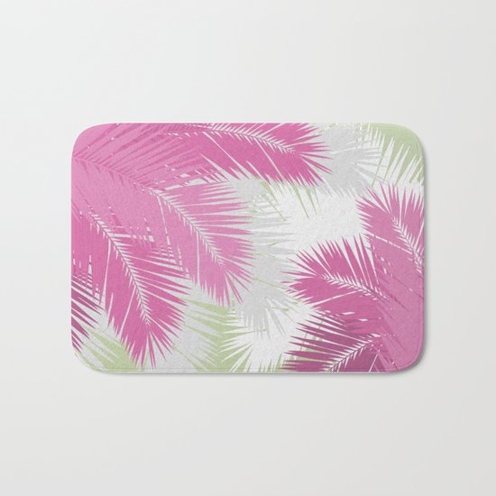 PINK TROPICAL PALM TREES Bath Mat