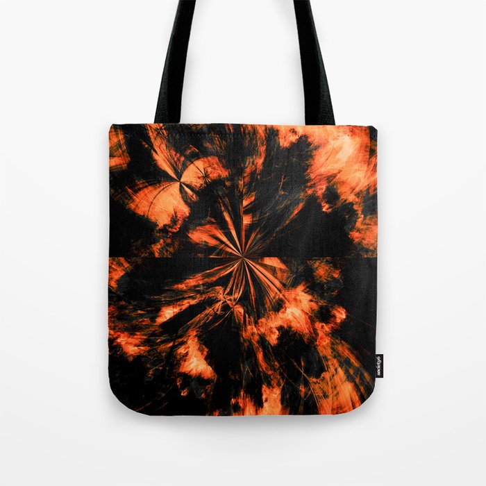 Black and Orange Fire Tie Dye Splash Abstract Artwork Tote Bag