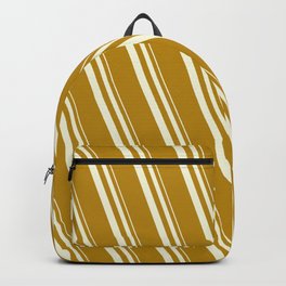 [ Thumbnail: Beige and Dark Goldenrod Colored Stripes Pattern Backpack ]