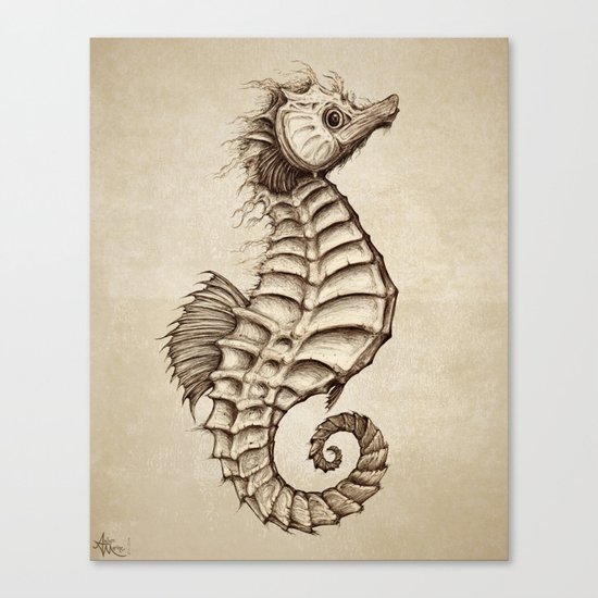 "Fantasy Seahorse" by Amber Marine ~ (Vintage) ~ Ink Illustration, (c) 2016 Canvas Print