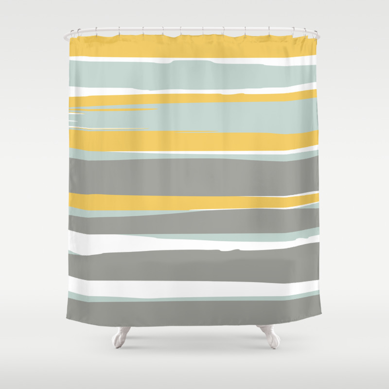Gray Shower Curtain, Blue Yellow Gray Shower Curtain