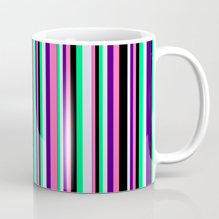 Eye-catching Green, Lavender, Indigo, Hot Pink & Black Colored Lines/Stripes Pattern Coffee Mug