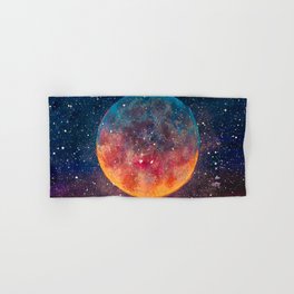 Fantastic oil painting beautiful big planet moon among stars in universe. Fantasy concept cosmos fine art paintingartwork illustration Hand & Bath Towel